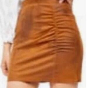 Free People Cognac Ruched Mini Skirt